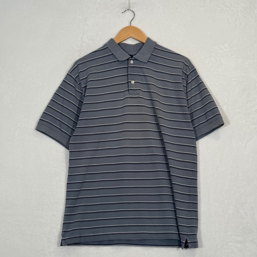 Cherokee Gray Blue Striped Short Sleeve Polo Shirt Size M